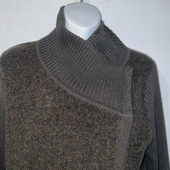 MARGARET O’LEARY Dark Olive Green Knit Sweater Moto Jacket-L - Picture 2 of 8